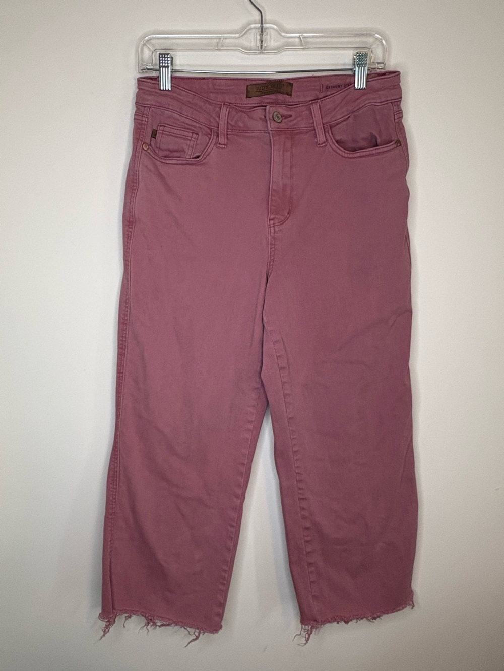 Judy Blue Dusty Rose Cropped Wide-Leg Jeans Raw Hem Size 7/28